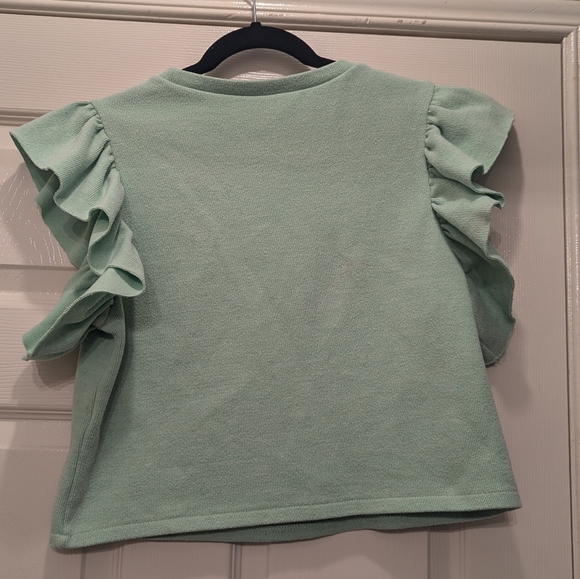 Zara Mint Green flutter sleeve top - Picture 4 of 5